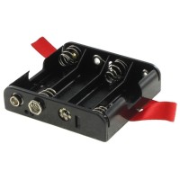 BH347-R-GR black battery holder with snaps and ribbon, size 4 AA